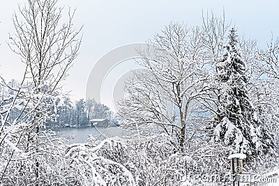 Lake Schliersee in the Bavarian Alps in Germany in winter Stock Photo