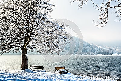 Lake Schliersee in the Bavarian Alps in Germany in winter Stock Photo