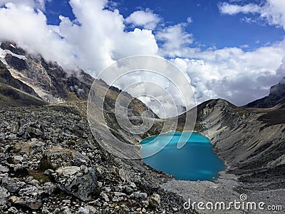 Lake in the sky during hike through the Andes mountains Stock Photo