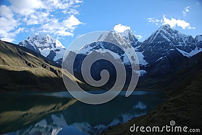 Lake and snow peaks Stock Photo