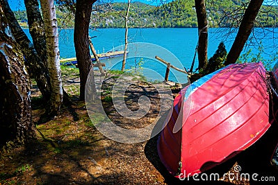 Lake Solina an artificial lake in the Bieszczady Mountains Stock Photo