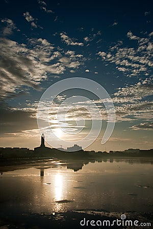 Sunset and reflection in Lacul Morii Stock Photo