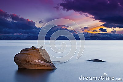 Lake Tahoe Bonsai Sunset Stock Photo