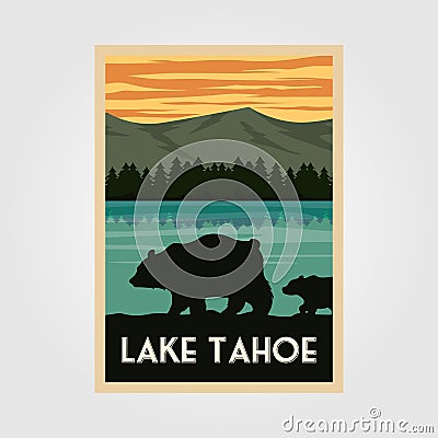 Lake tahoe national park vintage poster outdoor vector illustration design, wild bear poster Vector Illustration