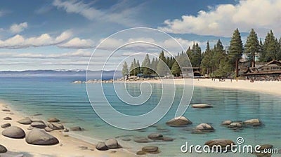 Lake Tahoe Panoramic Beach Stock Photo