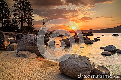 Lake Tahoe at sunset Stock Photo