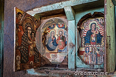 Lake Tana, Ethiopia - Feb 05, 2020: Zege Peninsula in Lake Tana. Ura Kidane Mehret Church from 16th century Editorial Stock Photo