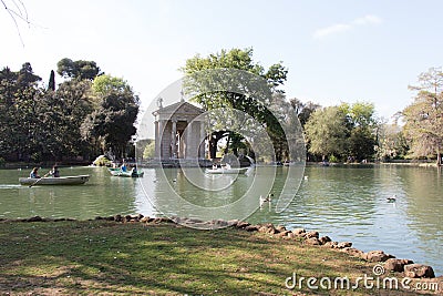 Lake and Temple of Aesculapius in the Villa Borghese Gardens, Pincian Hill, Rome, Italy Editorial Stock Photo