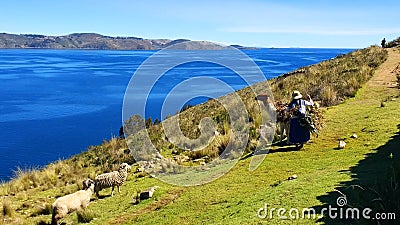 Moon island, Lake Titicaca Bolivia Stock Photo