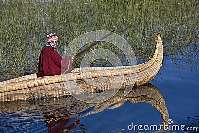 Lake Titicaca - Traditional reed boat - Bolivia Editorial Stock Photo