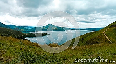 Lake toba view from holbung hill of samosir island & x28;clear view& x29; Stock Photo