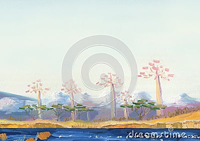 Lake with tropical trees on the shore. Stock Photo