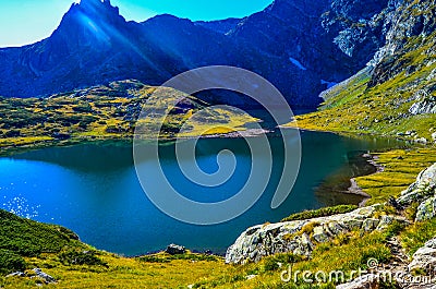 Lake Twin , One of the famous seven lakes in mountain Rila, Bulgaria Stock Photo