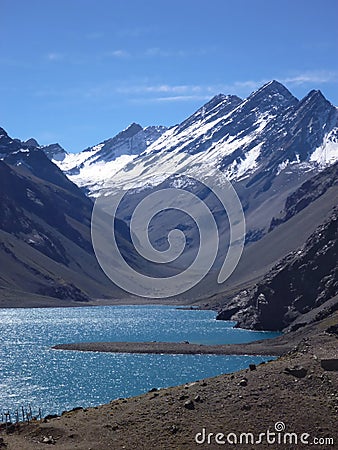 Lake under the chilean argentinien border pass at aconcagua Stock Photo