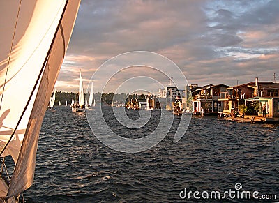 Lake Union House Boats Stock Photo