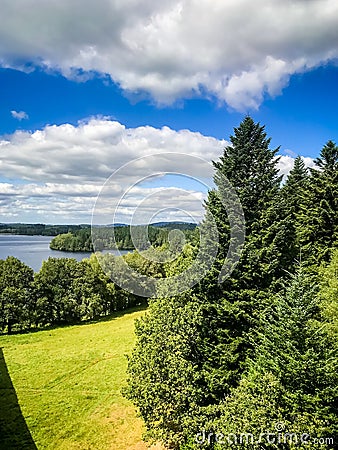 Lake of Vassiviere field and forest Stock Photo