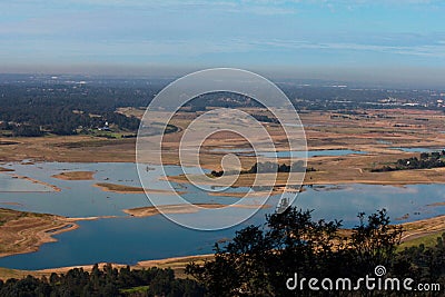 Lake view from brushfire effected hills Stock Photo