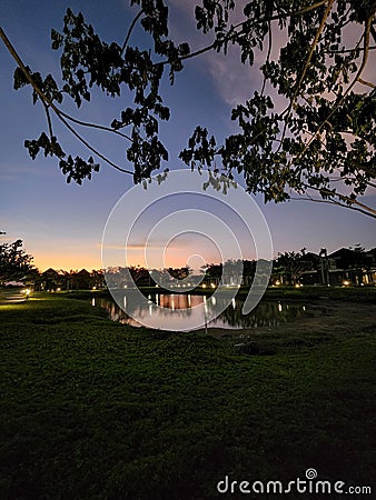 Lake view at citraland surabaya evening scene beautiful Stock Photo