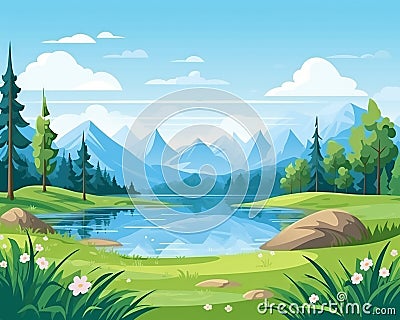 lake view with grass and mountns. Stock Photo