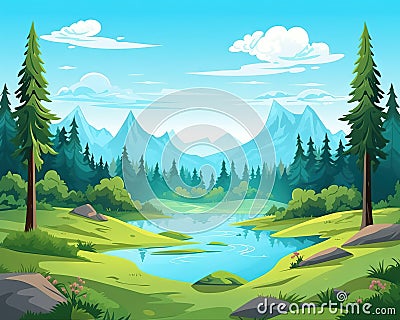 lake view with grass and mountns. Stock Photo