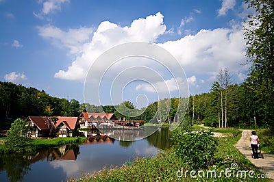 Lake view homes Stock Photo