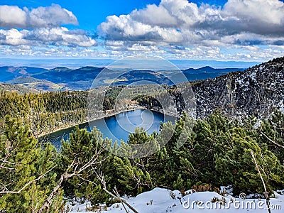 Lake in the vosges mountains with panorama view Stock Photo