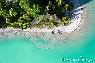 Lake Walchensee Aerial with Herzogstand mountain Jochberg, Bavaria, Germany Stock Photo