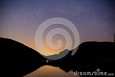 Lake Walchensee with Herzogstand mountain Jochberg, Bavaria, Germany. Night shot Stock Photo