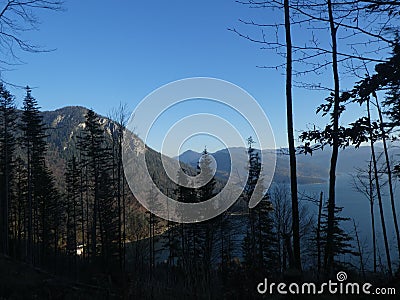 Lake walchensee in the landscape of the mountains in bavaria europe in winter Stock Photo