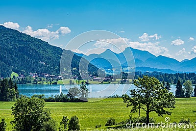 Lake Walchsee near Koessen at the Wilder and Zahmer Kaiser in Tirol, Austria Stock Photo