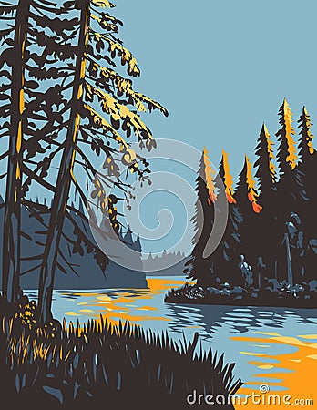 Lake Waskesiu Prince Albert National Park in Saskatchewan Canada WPA Poster Art Vector Illustration