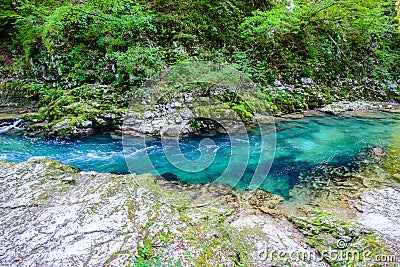 Lake from waterfall at Soteska vintgar, Slovenia The Vintgar Go Stock Photo