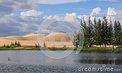 Lake and white dunes Stock Photo