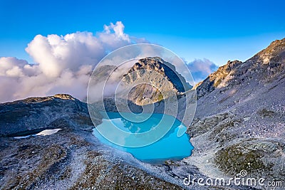 Lake Wildsee on Pizol 5 lakes hike in Switzerland Stock Photo