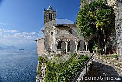 Lake - lago - Maggiore, Italy. Santa Caterina del Sasso monastery Stock Photo