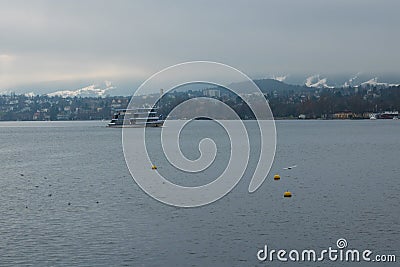Lake of Zurich in blue fog, Sightseeing and Travelling in Switzerland Stock Photo