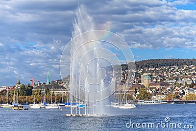 Lake Zurich and Zurich cityscape Stock Photo