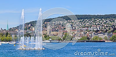 Lake Zurich and Zurich cityscape Stock Photo