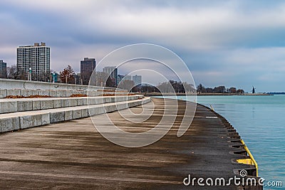 The Lakefront Trail along Lake Michigan looking towards Lakeview Chicago Stock Photo