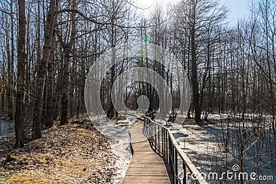 Lakes are freed from ice and flooded areas in early spring in the parks of St. Petersburg Stock Photo