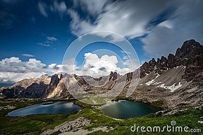 Lakes near surrounded by mountains, Dolomites, Italy Stock Photo