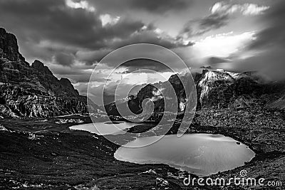 Lakes near surrounded by mountains, Dolomites, Italy Stock Photo