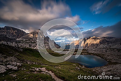 Lakes near surrounded by mountains, Dolomites, Italy Stock Photo