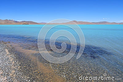 Lakes of Tibet. Blue wather of lake of Sam Co in summer Stock Photo