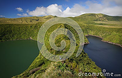 Lakes in volcanic craters on Flores island, Azores Editorial Stock Photo