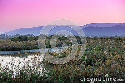 Lakeshore against the background of the mountains Stock Photo