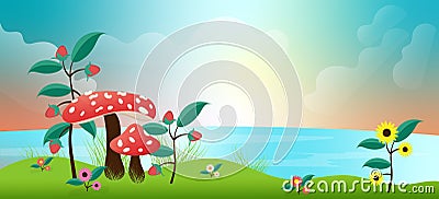 Lakeside Background Vector Vector Illustration