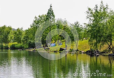 The lakeside of Changsha West Lake Park Stock Photo
