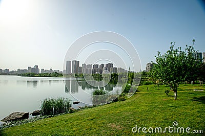 The lakeside of Changsha West Lake Park Stock Photo