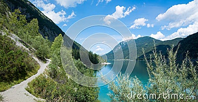 Lakeside hiking path achensee, beautiful tirol landscape Stock Photo